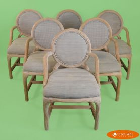 Set of 6 Blonde Pencil Reed Round Back Chairs