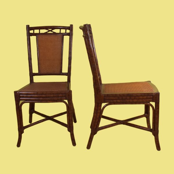 Set of 6 British Colonial Burnt Bamboo Dining Chairs