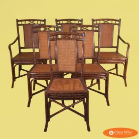 Set of 6 British Colonial Burnt Bamboo Dining Chairs