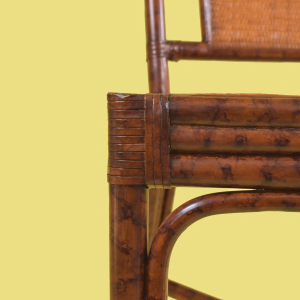 Set of 6 British Colonial Burnt Bamboo Dining Chairs