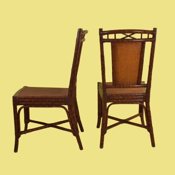 Set of 6 British Colonial Burnt Bamboo Dining Chairs