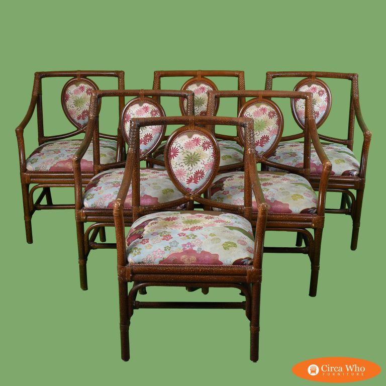 Set of 6 British Colonial Tortoise Rattan Chairs