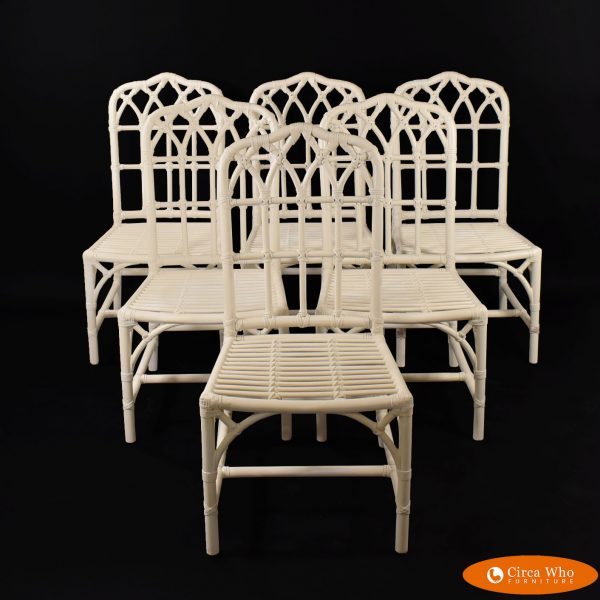 Set of 6 Cream Rattan Dining Chairs