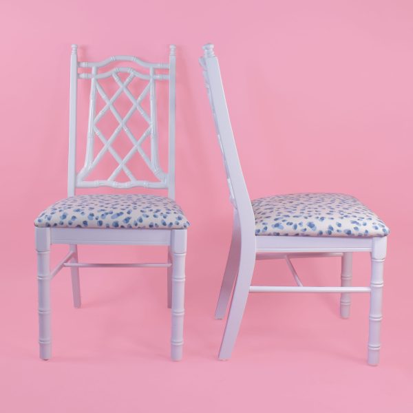 Set of 6 Faux Bamboo Fretwork Blue Leopard Chairs