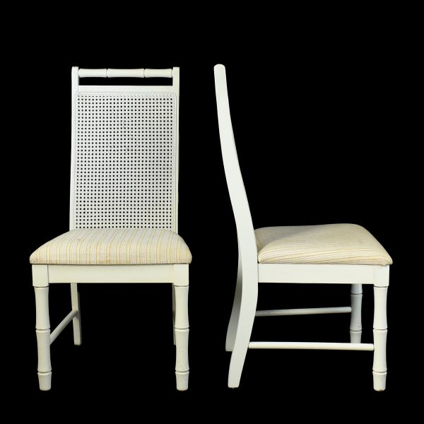 Set of 6 Faux Bamboo and Cane White Chairs