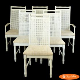 Set of 6 Faux Bamboo and Cane White Chairs