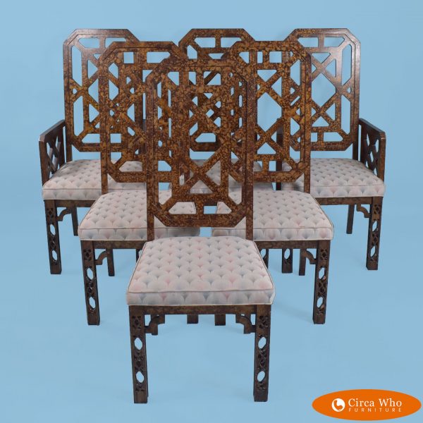 Set of 6 Faux Tortoise Fretwork Chippendale Chairs