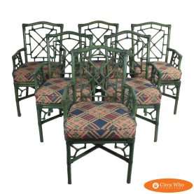 Set of 6 Fretwork Green Dining Chairs