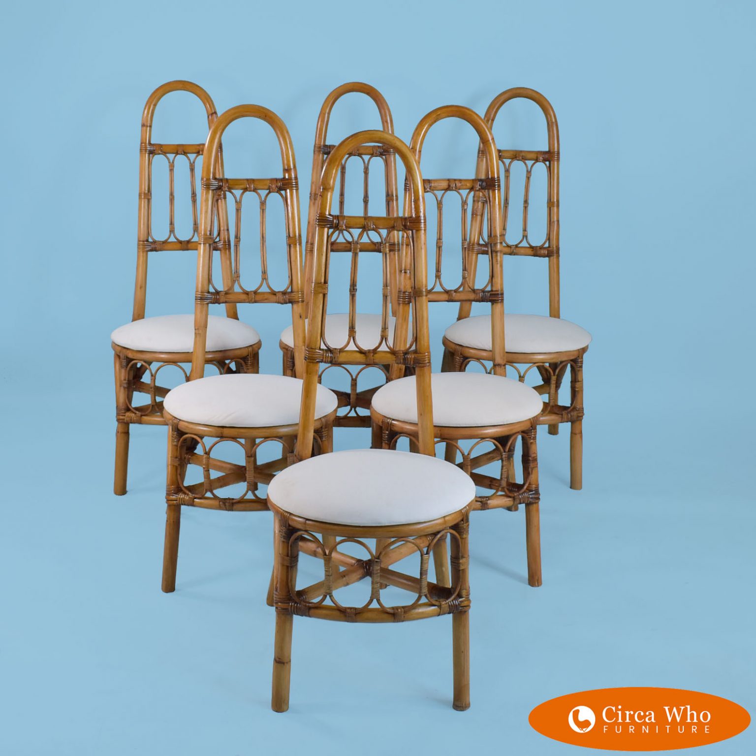 Set of 6 Bended Rattan Chairs Circa Who