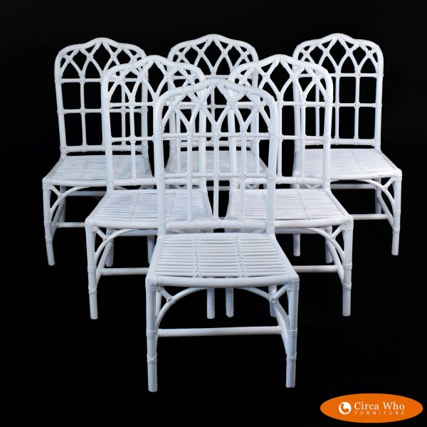 Set of 6 Rattan Cathedral White Dining Chairs