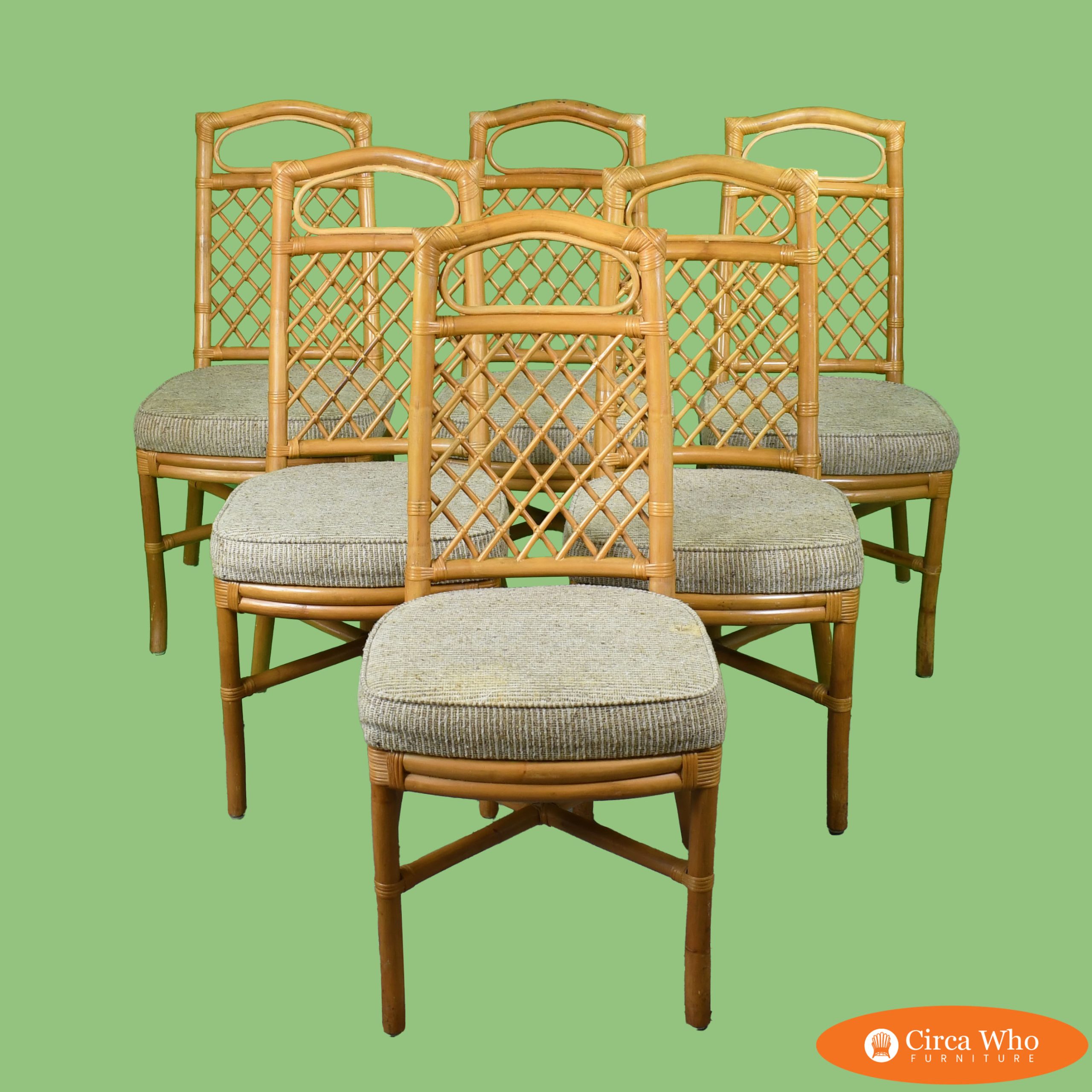 Set of 6 Rattan and Bamboo Dining Chairs