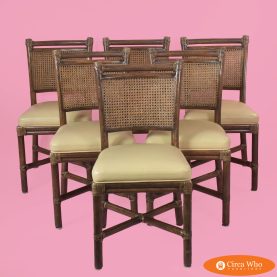 Set of 6 Rattan and Cane Dining Chairs By McGuire