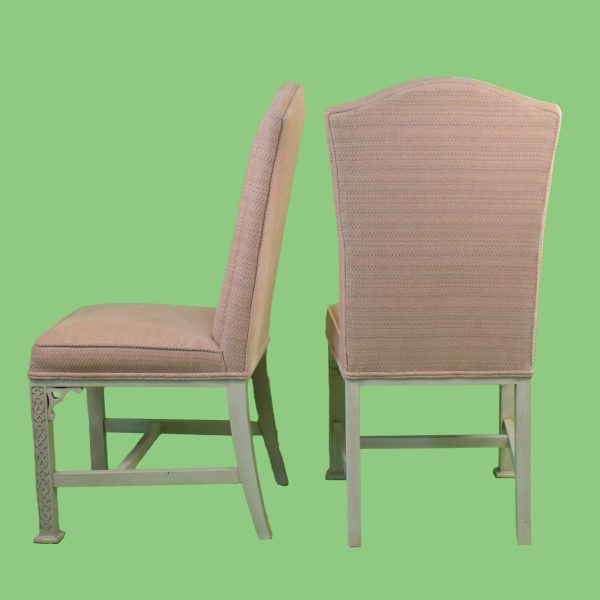 Set of 6 Upholstered Hollywood Regency Fretwork Dining Chairs