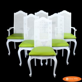 Set of 6 White Cane Ornamental Dining Chairs