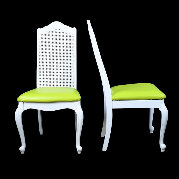 Set of 6 White Cane Ornamental Dining Chairs
