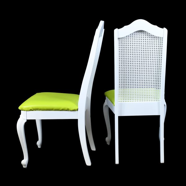 Set of 6 White Cane Ornamental Dining Chairs