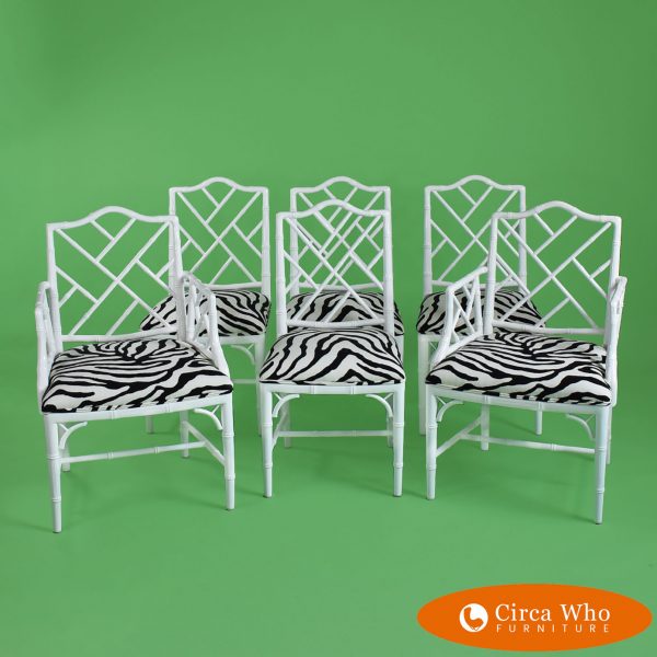 Set of 6 White Chippendale Chairs