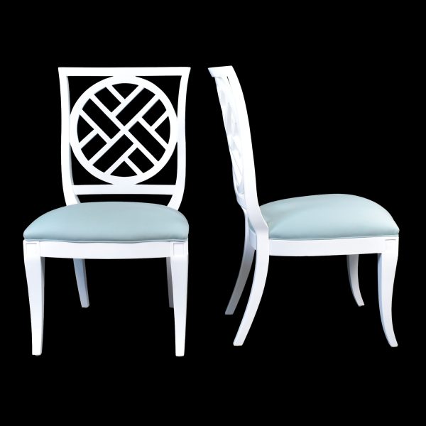 Set of 6 White Fretwork Chairs