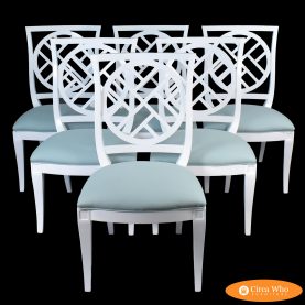 Set of 6 White Fretwork Chairs