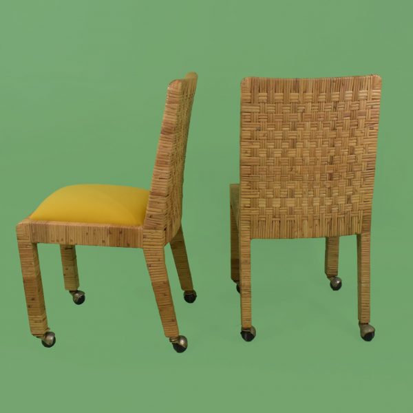 Set of 6 Wrapped Rattan Dining Chairs in Casters