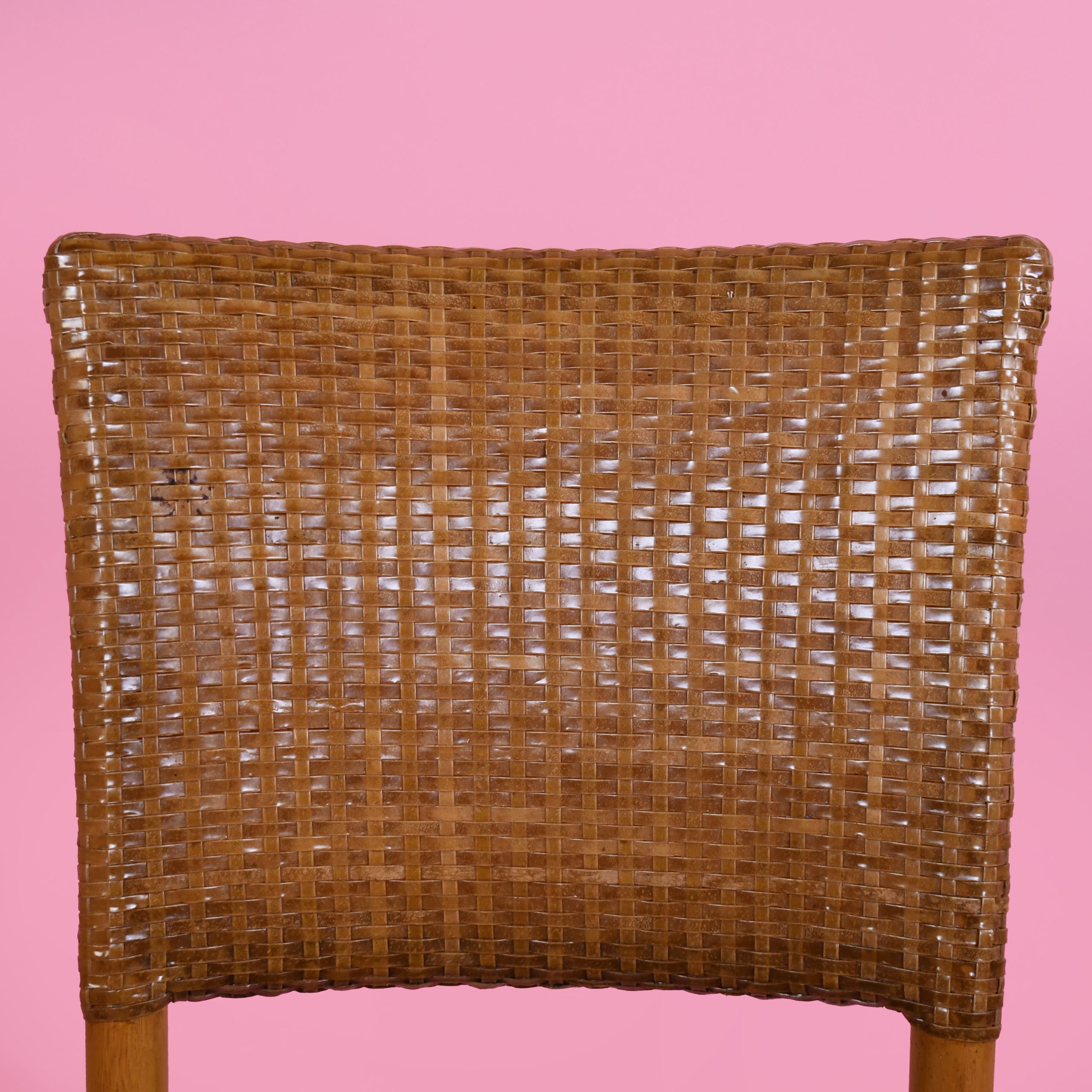 Set of 7 Rawhide Leather and Rattan Dining Chairs by Gasparucci