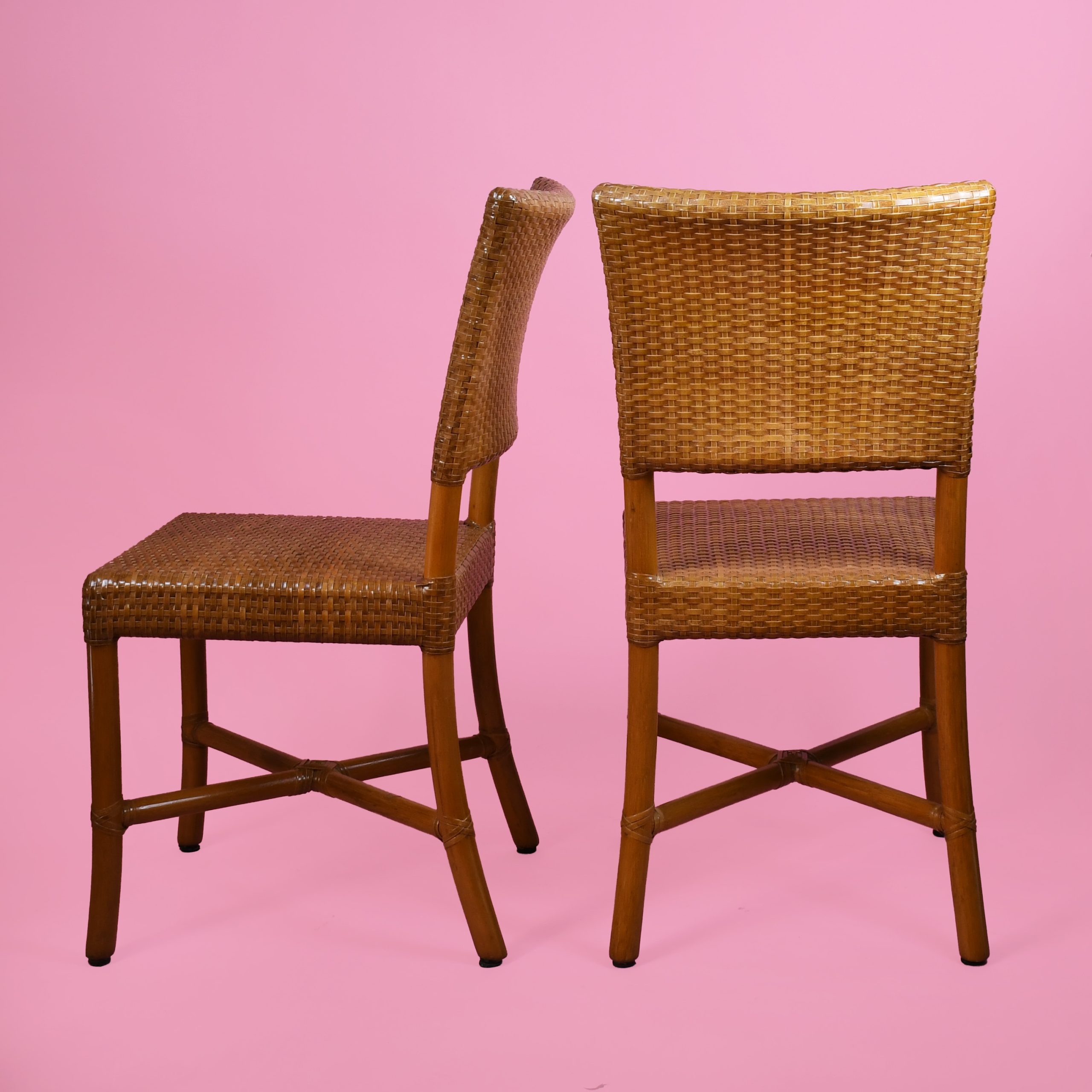 Set of 7 Rawhide Leather and Rattan Dining Chairs by Gasparucci