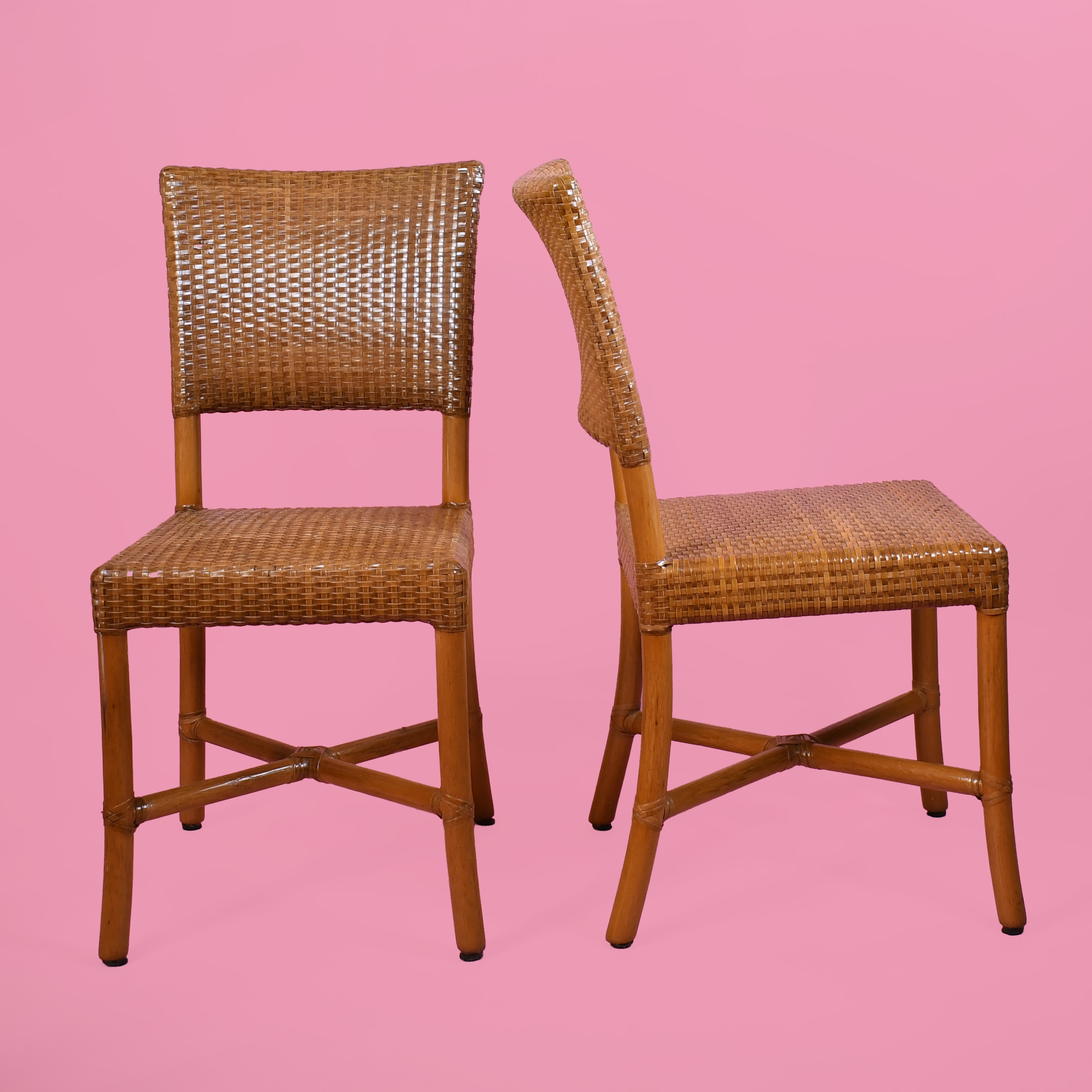 Set of 7 Rawhide Leather and Rattan Dining Chairs by Gasparucci