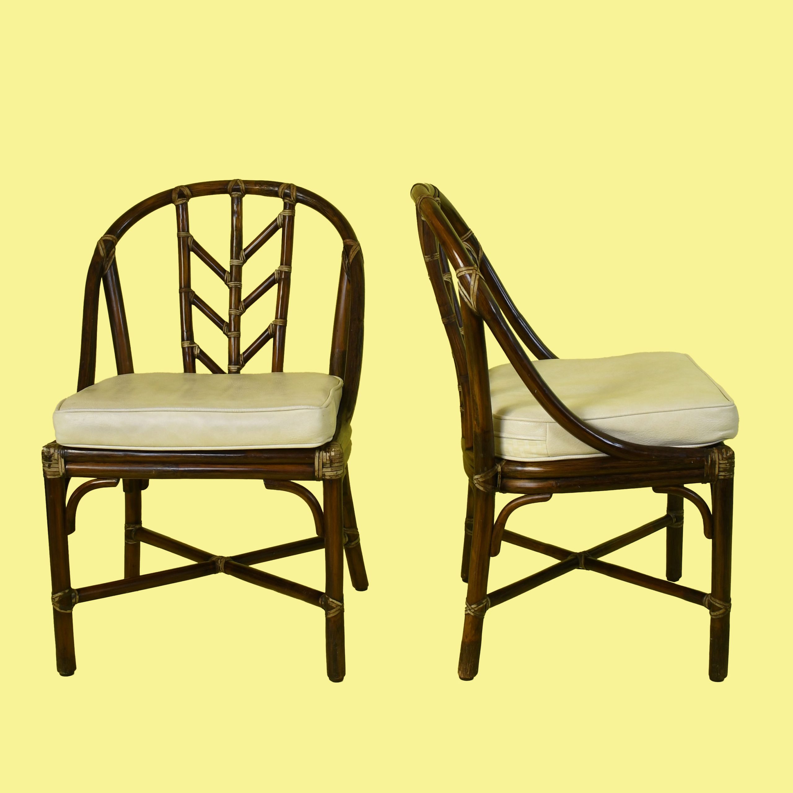 Set of 8 Chevron Rattan Dining Chairs by McGuire