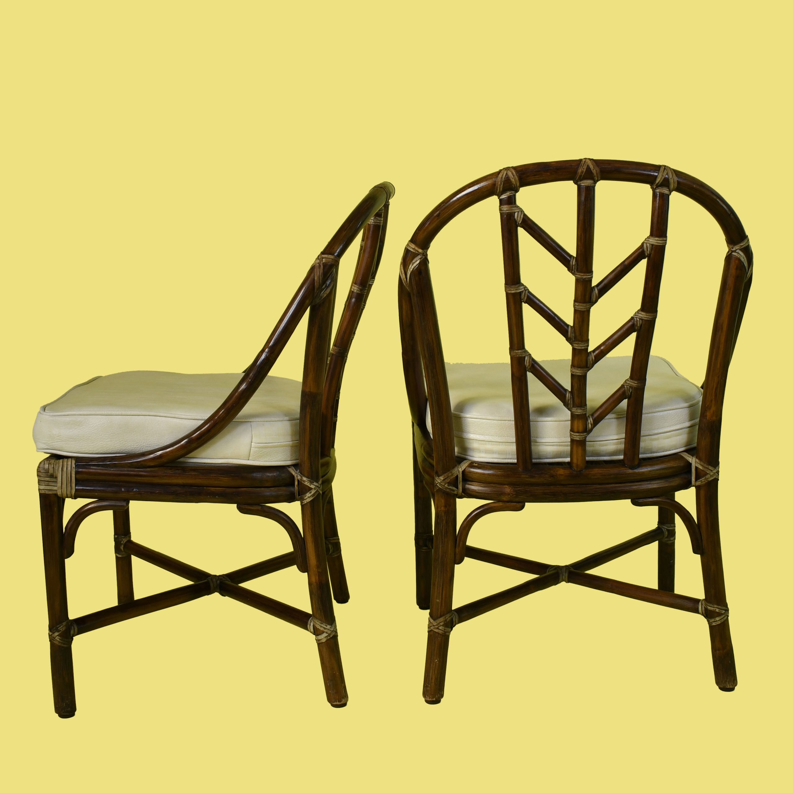 Set of 8 Chevron Rattan Dining Chairs by McGuire