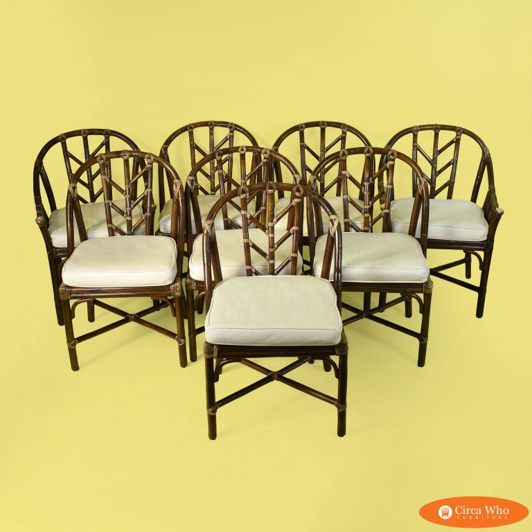 Set of 8 Chevron Rattan Dining Chairs by McGuire