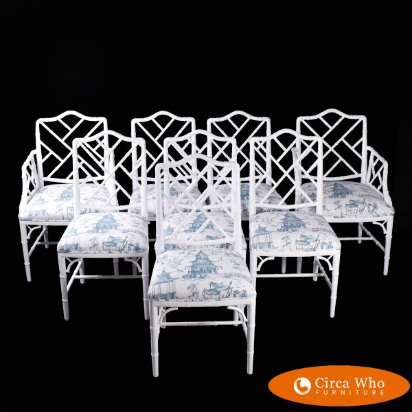 Set of 8 Chippendale White Chairs
