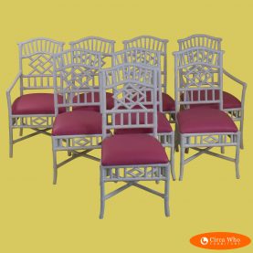 Set of 8 Fretwork Ming Style White Chairs