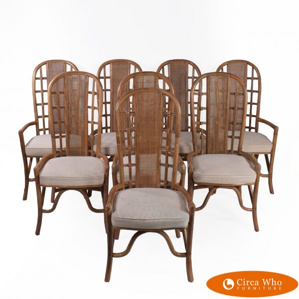 Set of 8 High-back Rattan and Cane Chairs