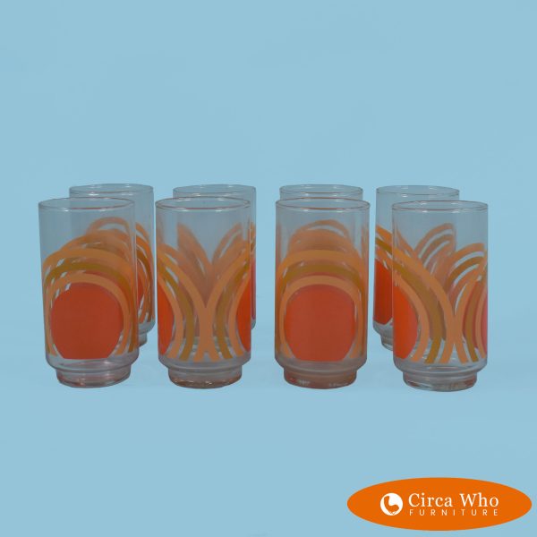 Set of 8 Highballs Orange MCM Stripes