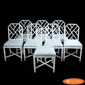 Set of 8 White Chippendale Style Dining Chairs