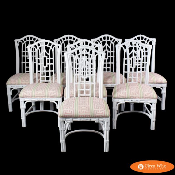 Set of 8 White Pagoda Chippendale Chairs