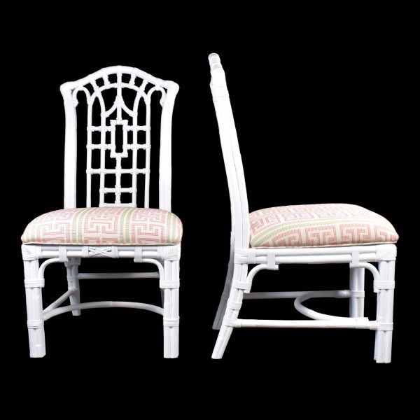 Set of 8 White Pagoda Chippendale Chairs