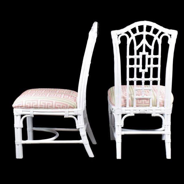 Set of 8 White Pagoda Chippendale Chairs