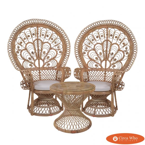 Set of Peacock Flower Chairs With Side Table