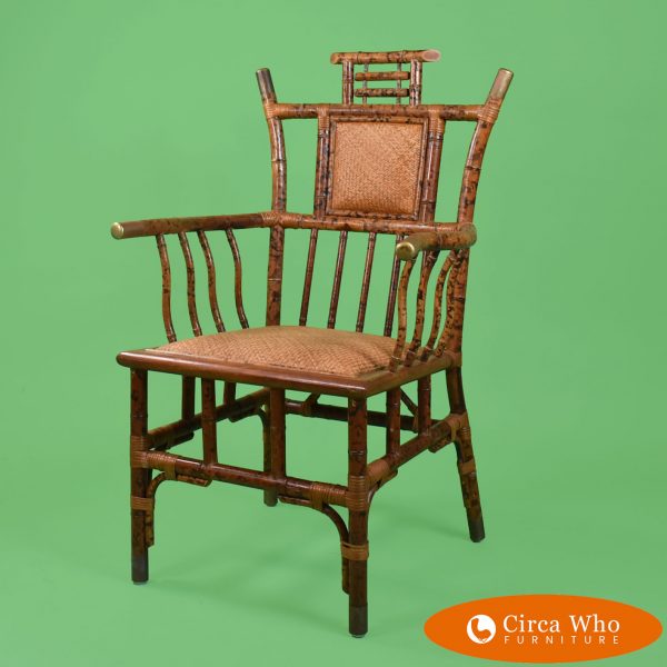 single Burnt Bamboo Pagoda Arm Chair