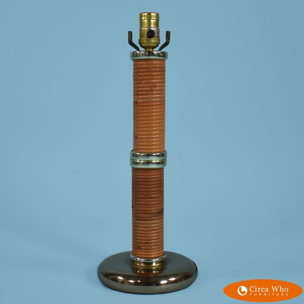 Single Cane Wrapped Brass Table Lamp