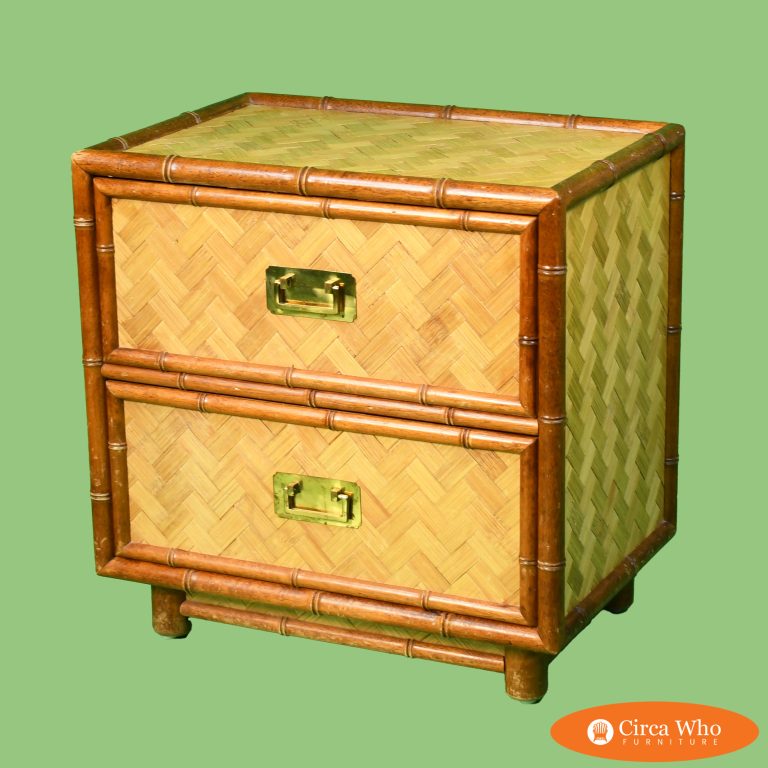 Single Faux Bamboo Wrapped Rattan Nightstand