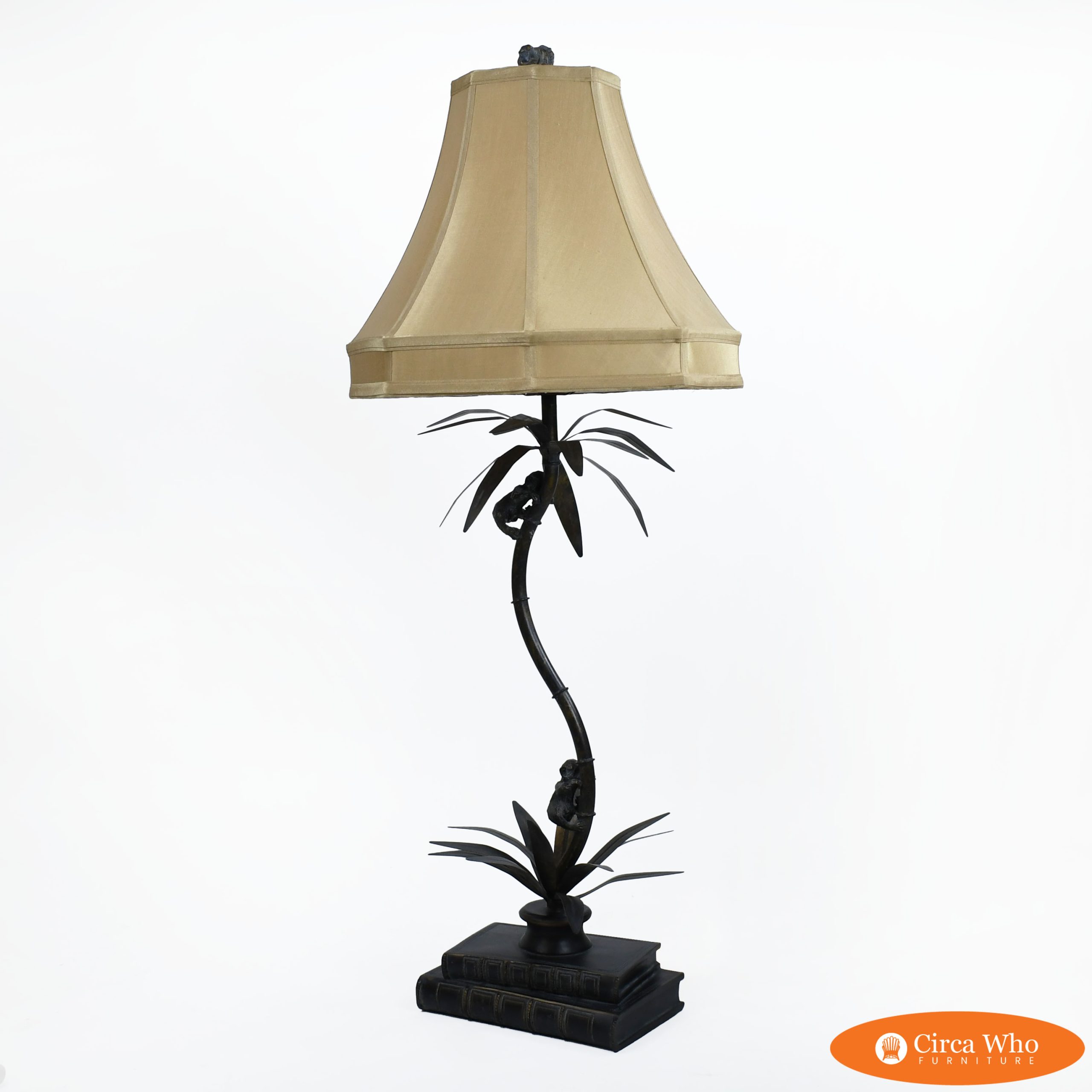 Single Palm Tree Books and Monkeys Table Lamp