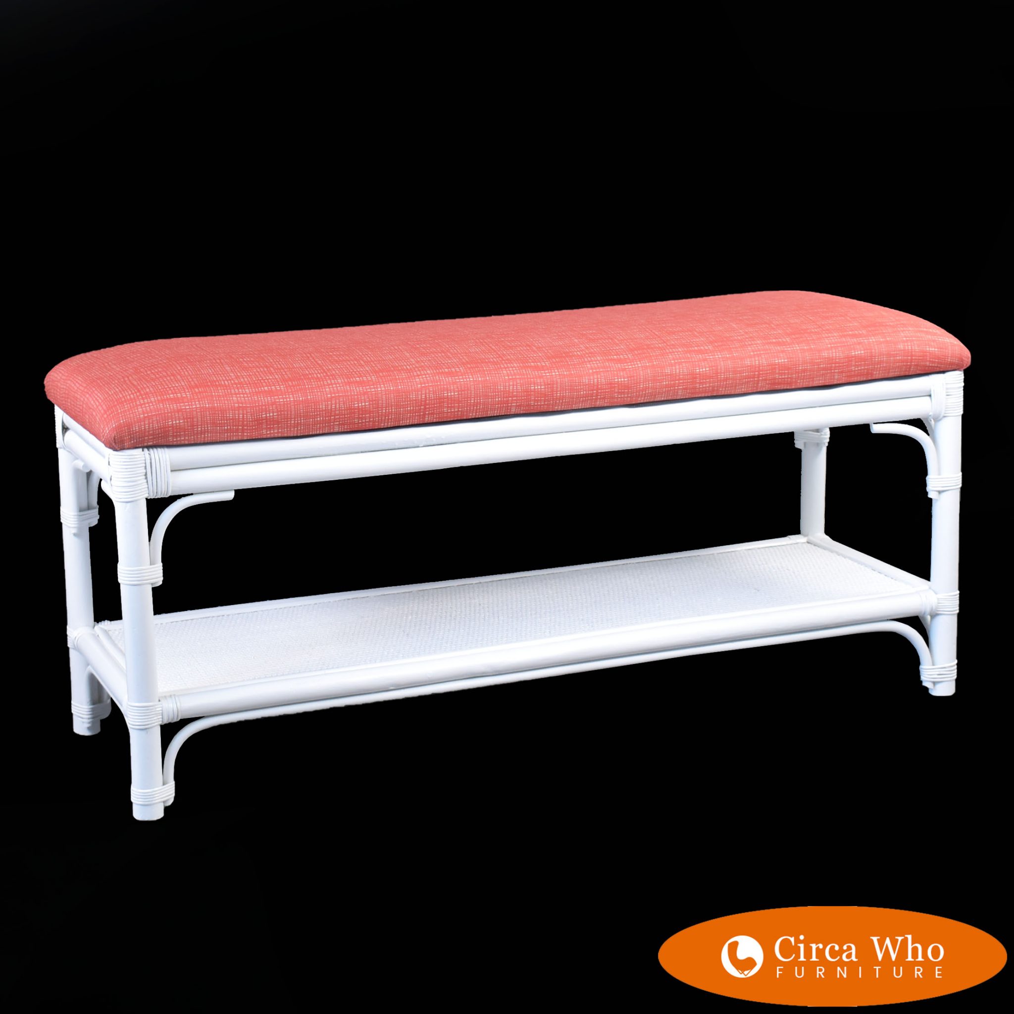 Single White Rattan Bench Circa Who