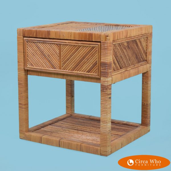 Single Wrapped Rattan Pencil Reed Nightstand