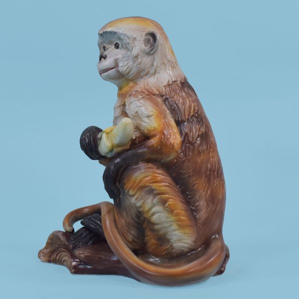 Small Ceramic Monkey With Banana Figure