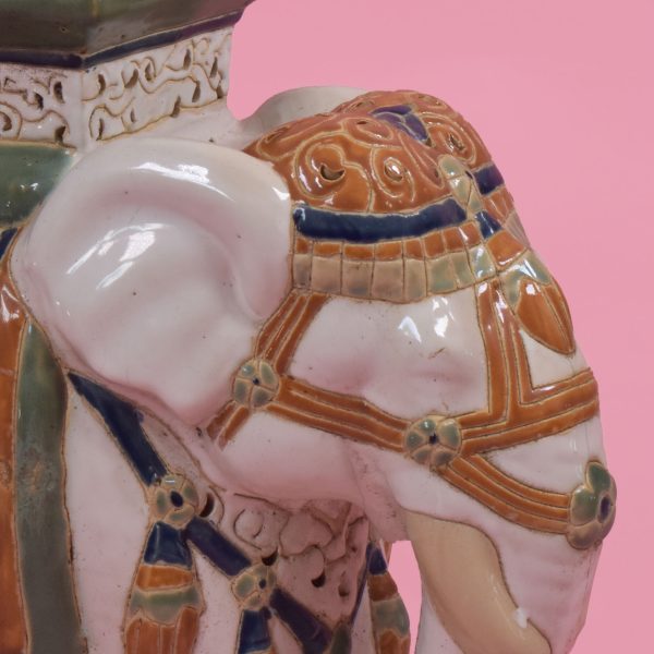 Small Ceramic White and Green Elephant