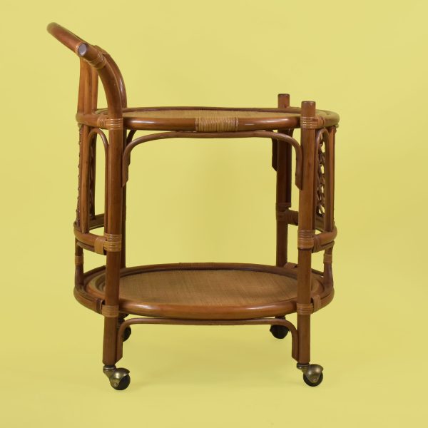 Small Oval Rattan Chippendale Bar Cart