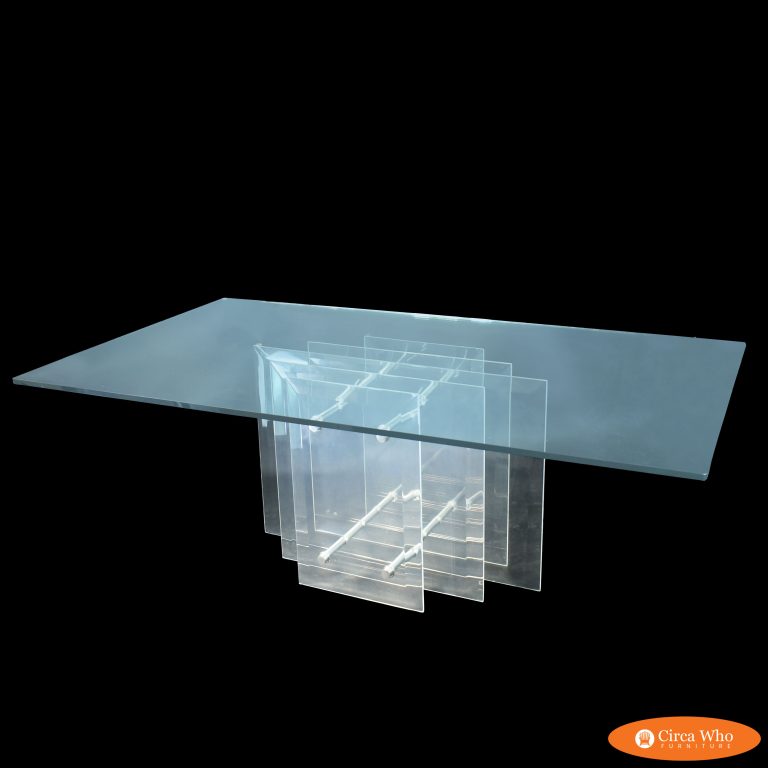 Stacked Lucite Pedestal Dining Table in the style of Charles Hollis Jones