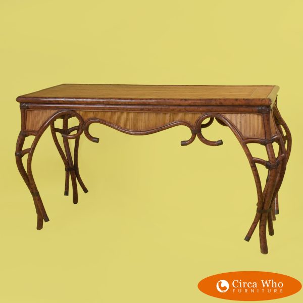 Tortoise and Split Bamboo Console Table By Maitland Smith